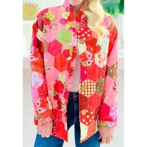 Strawberry Shortcake Ruffle Trim Quilted Patchwork Jacket Size Large
